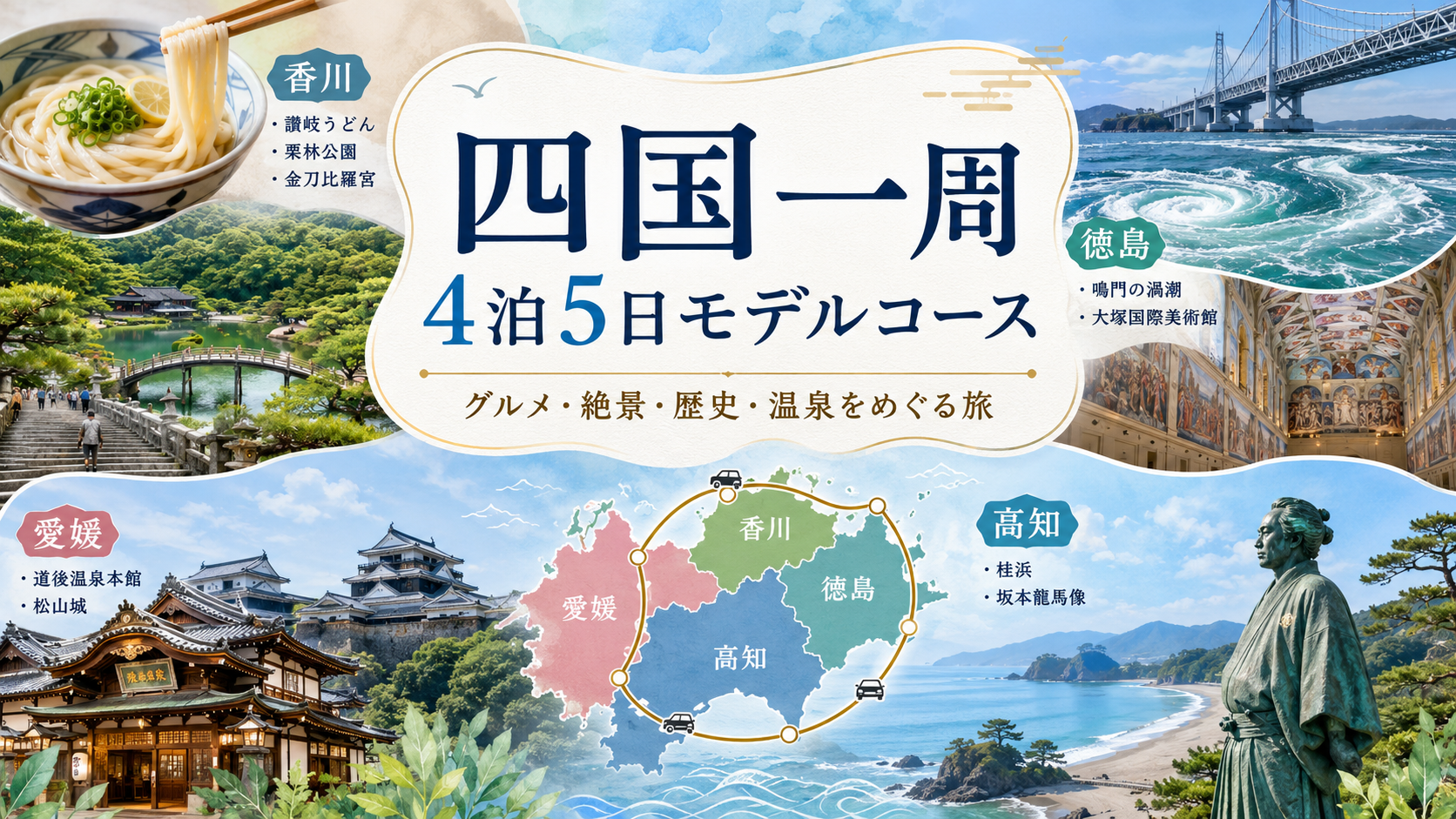 ぐるっと四国一周4泊5日|うどん・渦潮・桂浜・道後温泉をめぐる旅