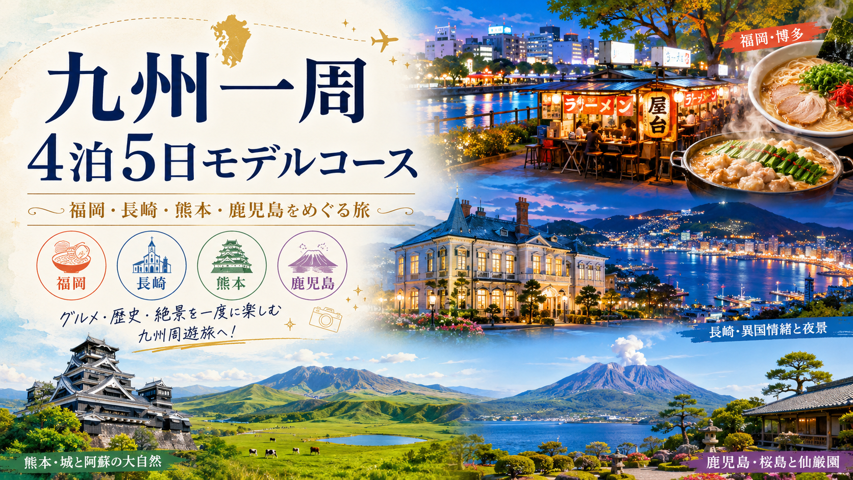 ぐるっと九州一周4泊5日|博多・長崎・阿蘇・桜島をめぐる旅